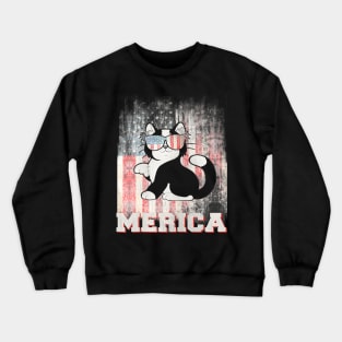 Cat Merica American Flag Patriot 4th Of July Crewneck Sweatshirt